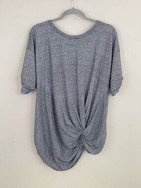 Sundance Black Striped Linen-Cotton Blend Crewneck Short-Sleeve Top Size Large